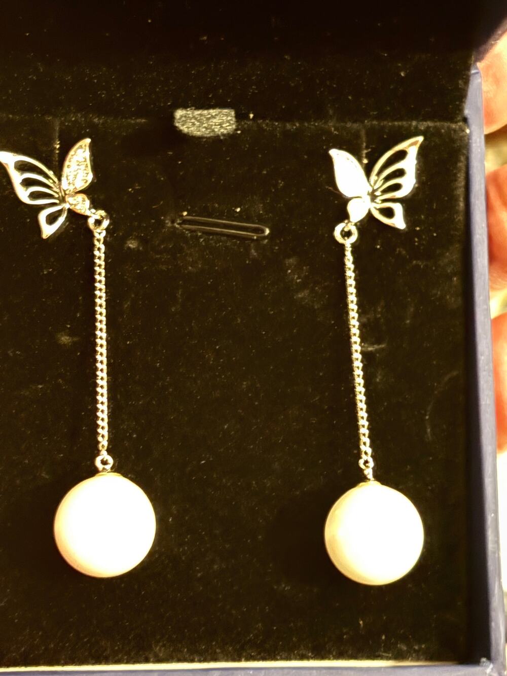 Copied - GH Swarovski Crystal Butterfly Pearl Drop Earrings NIB